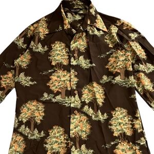Casual Green and Brown Botanical Print Button Down Shirt